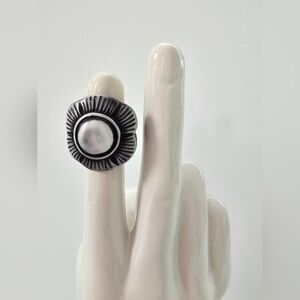 Black And White Chunky Plastic Ring Size 7